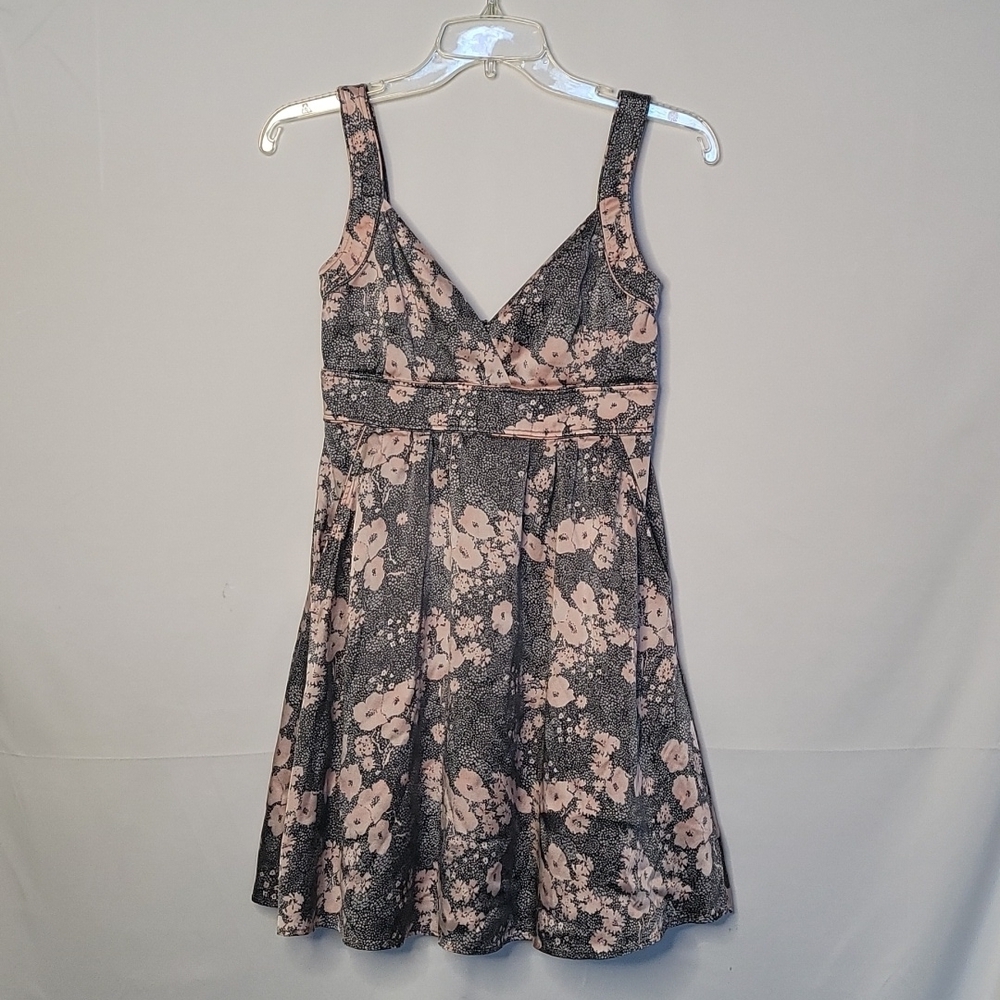 Marciano short mini summer floral 96% silk with pockets zip up dress sz Small